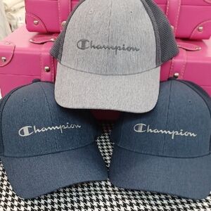 Champion Ball Caps- Lot Of 3- 2 Navy/1 Gray NWT